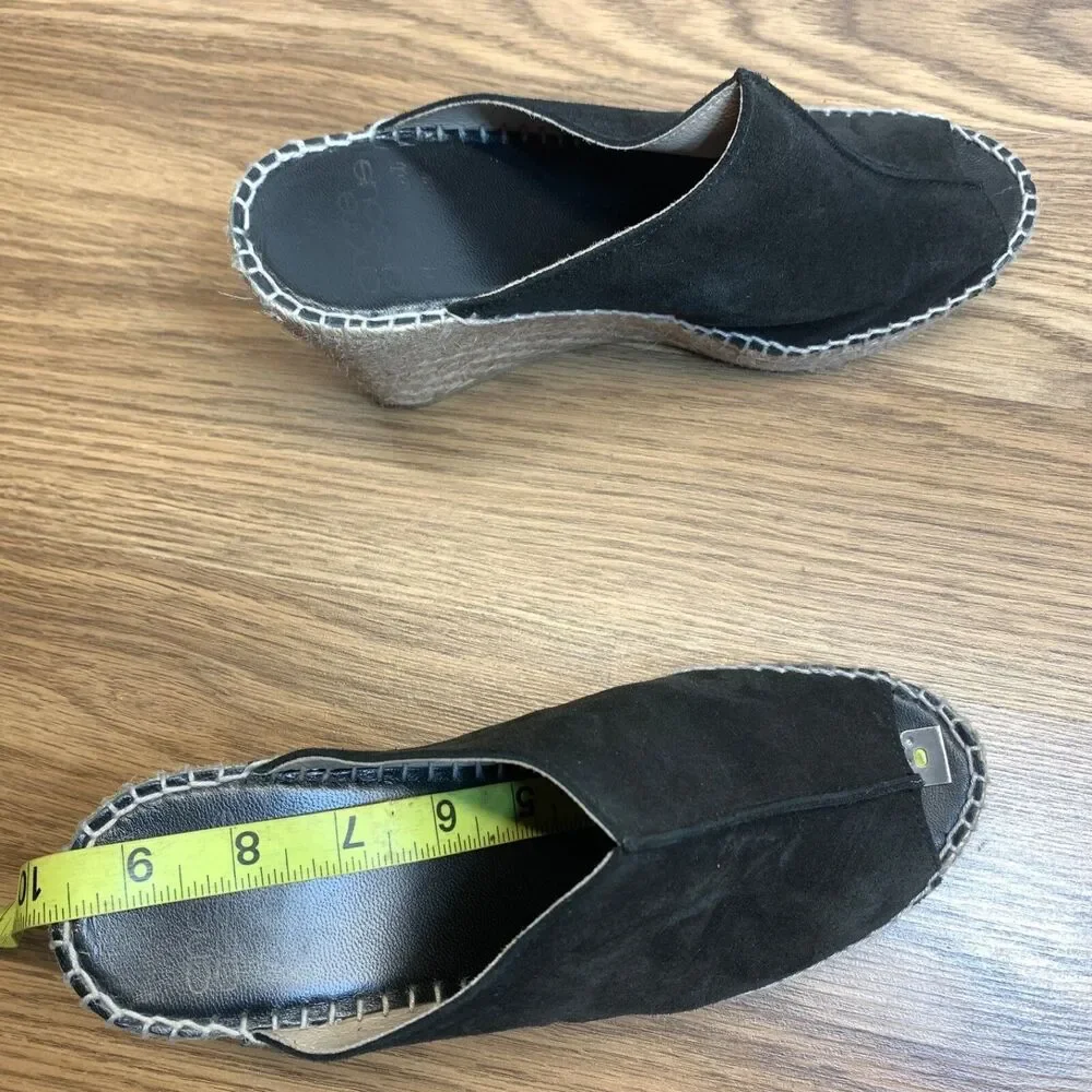 andre assous espadrilles Black Suede Peep Toe Wedge Slip On Shoes Size 8‎